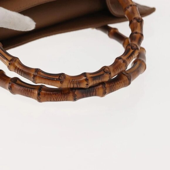 GUCCI Bamboo Hand Bag Suede Leather Beige Gold - Picture 7 of 16